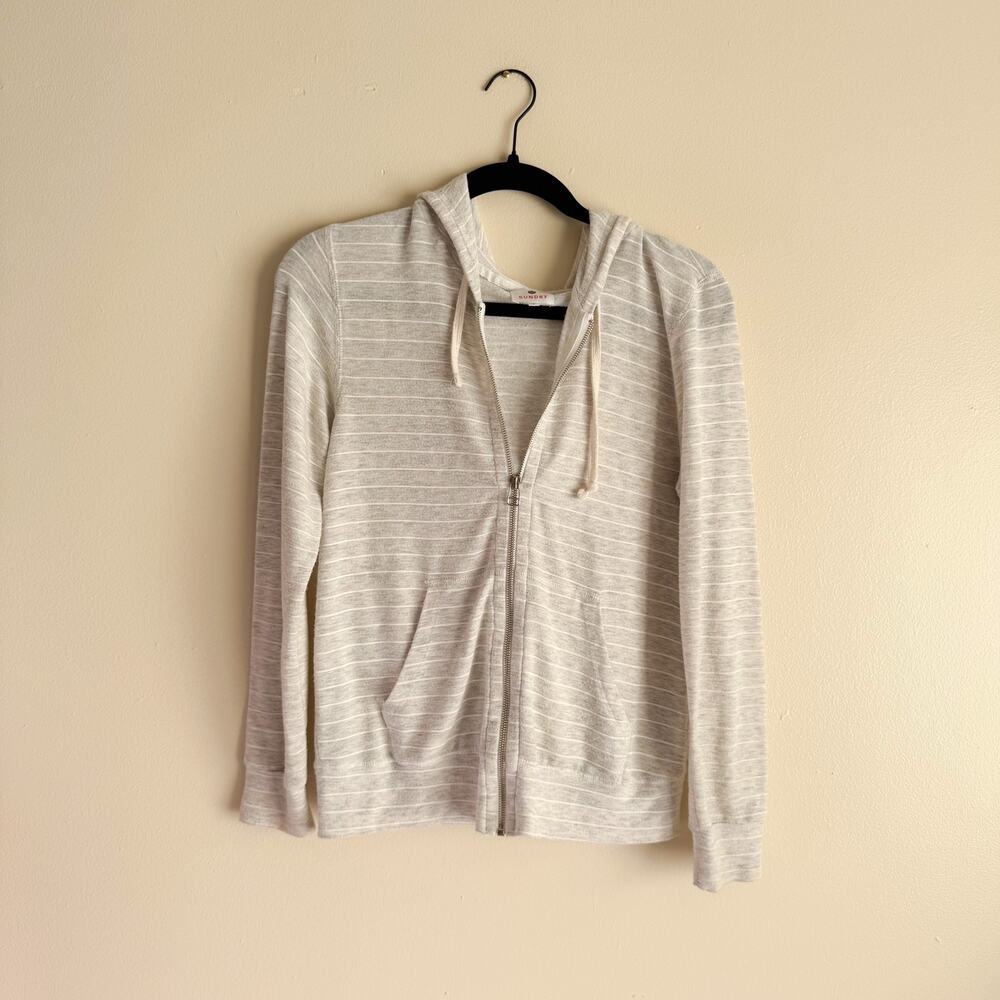 Sundry Grey + White Stripe Full Zip Hooded Lightweight Sweatshirt - Size 0 or XS
